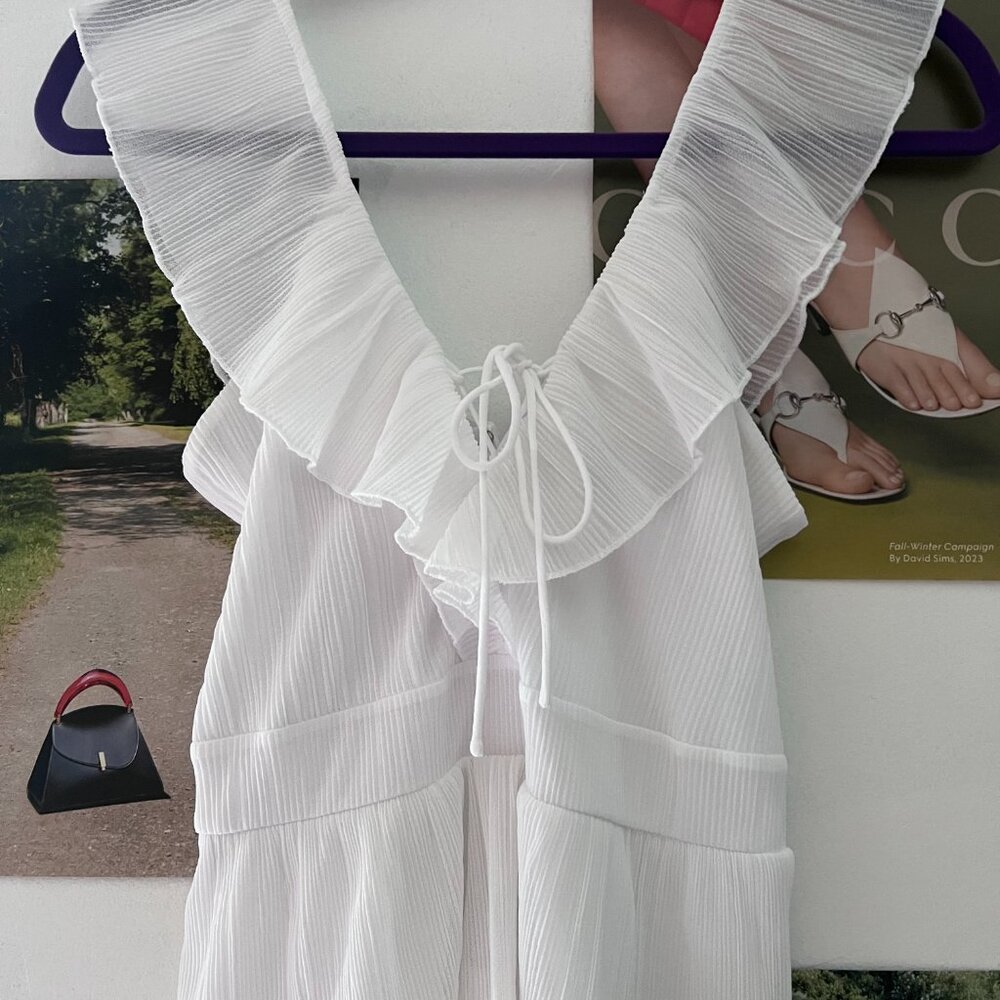 Vintage White Chiffon Tank Dress Off The Shoulder Bohemian Bridal Dresses - Picture 2 of 3